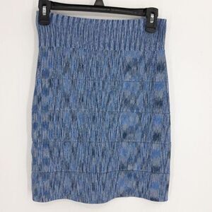 BCBGMaxAzria Skirt Knit Stretch Space Dye Bandage Rib Mini Bodycon Blue‎ Sz M